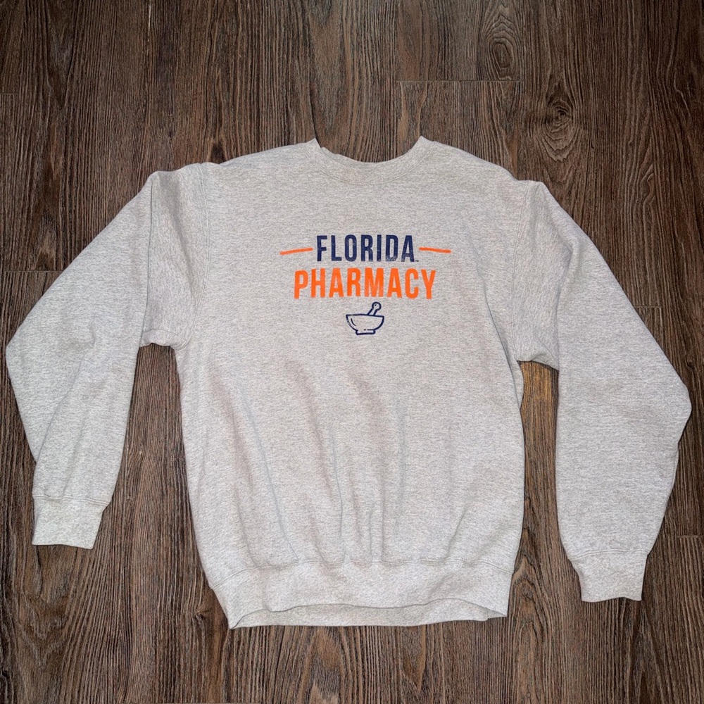 Port and Company Light Gray Crewneck with Pharmacy Graphic